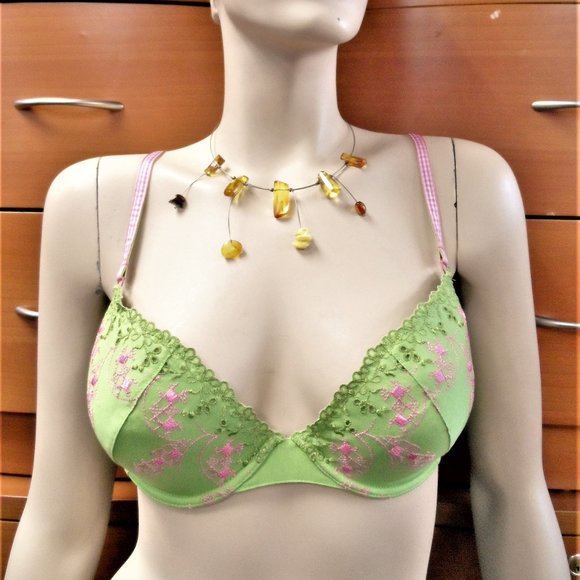 GREEN COTTON EMBROIDERED PUSH UP UNDERWIRE BRA EUROPEAN BRA GIFT FOR WOMEN